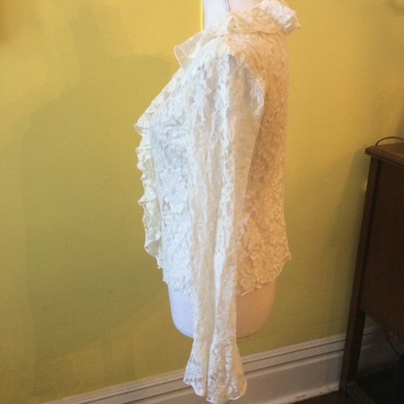 INC Beautiful Ivory Lace Long Sleeve Ruffled Jacket Size S - Picture 4 of 10